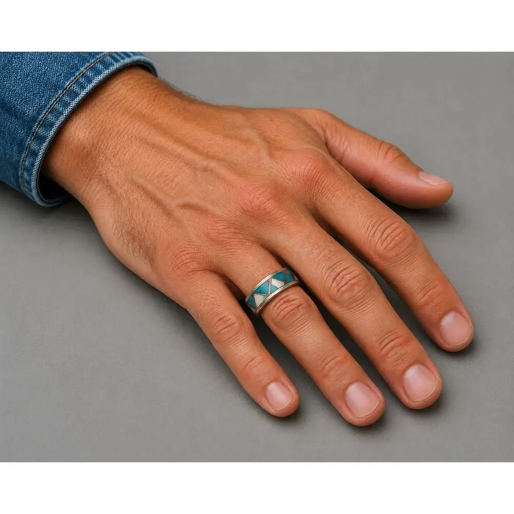 Men's Ring Sz 11.5 Faux Inlay Southwest Style Band